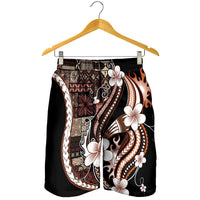 Samoa Siapo Tribal Pattern Shorts for Men Brown Polynesian Plumeria Tapa Motif
