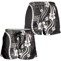 Samoa Siapo Tribal Pattern Shorts for Women Black Polynesian Plumeria Tapa Motif