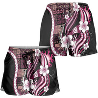 Samoa Siapo Tribal Pattern Shorts for Women Violet Polynesian Plumeria Tapa Motif