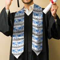 Samoa White Sunday Graduation Stole Samoan Tapa Blue Hibiscus