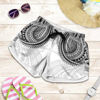 Samoan Traditional Art Tattoos Shorts for Women Tatau Tribal Motifs with Ula Nifo White LT03 White - Polynesian Pride