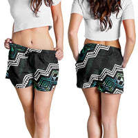 Taniko Aotearoa Mix Paua Shell Shorts for Women Niho Taniwha Turquoise Glitter - Polynesian Pride
