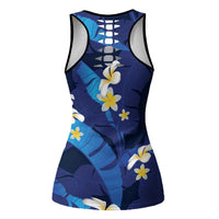 Teal Purple Banana Leaf Hawaii Hollow Tank Top Lau Maia Plumeria Tropical Summer Vibes LT14 - Polynesian Pride