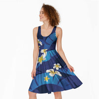 Teal Purple Banana Leaf Hawaii Midi Dress Lau Maia Plumeria Tropical Summer Vibes LT14 - Polynesian Pride