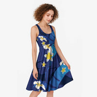 Teal Purple Banana Leaf Hawaii Midi Dress Lau Maia Plumeria Tropical Summer Vibes LT14 - Polynesian Pride