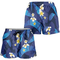 Teal Purple Banana Leaf Hawaii Shorts for Women Lau Maia Plumeria Tropical Summer Vibes LT14 - Polynesian Pride