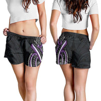 Traditional Art Hawaiian Kakau Tattoos Shorts for Women Purple Color LT03
