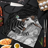 Personalized New Zealand Football Apron Kiwi Mascot with Silver Fern - Maori Tribal Tattoo Art TS04 Black White - Polynesian Pride