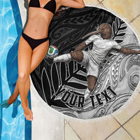 Personalized New Zealand Football Beach Blanket Kiwi Mascot with Silver Fern - Maori Tribal Tattoo Art TS04 - Polynesian Pride