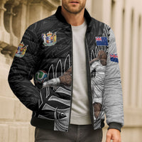 Personalized New Zealand Football Bomber Puffer Jacket Kiwi Mascot with Silver Fern - Maori Tribal Tattoo Art TS04 - Polynesian Pride
