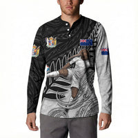 Personalized New Zealand Football Button Sweatshirt Kiwi Mascot with Silver Fern - Maori Tribal Tattoo Art TS04 - Polynesian Pride