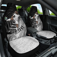Personalized New Zealand Football Car Seat Cover Kiwi Mascot with Silver Fern - Maori Tribal Tattoo Art TS04 One Size Black White - Polynesian Pride