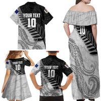 Personalized New Zealand Football Family Matching Off Shoulder Maxi Dress and Hawaiian Shirt Kiwi Mascot with Silver Fern - Maori Tribal Tattoo Art TS04 - Polynesian Pride