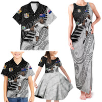 Personalized New Zealand Football Family Matching Tank Maxi Dress and Hawaiian Shirt Kiwi Mascot with Silver Fern - Maori Tribal Tattoo Art TS04 - Polynesian Pride