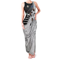 Personalized New Zealand Football Family Matching Tank Maxi Dress and Hawaiian Shirt Kiwi Mascot with Silver Fern - Maori Tribal Tattoo Art TS04 Mom's Dress Black White - Polynesian Pride
