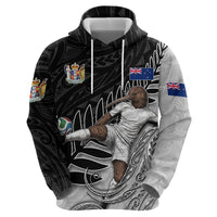 Personalized New Zealand Football Hoodie Kiwi Mascot with Silver Fern - Maori Tribal Tattoo Art TS04 - Polynesian Pride
