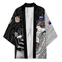 Personalized New Zealand Football Kimono Kiwi Mascot with Silver Fern - Maori Tribal Tattoo Art TS04 Unisex Black White - Polynesian Pride