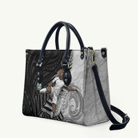 Personalized New Zealand Football Leather Bag Kiwi Mascot with Silver Fern - Maori Tribal Tattoo Art TS04 Black White - Polynesian Pride