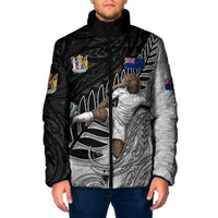 Personalized New Zealand Football Padded Jacket Kiwi Mascot with Silver Fern - Maori Tribal Tattoo Art TS04 Men Black White - Polynesian Pride