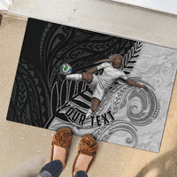 Personalized New Zealand Football Rubber Doormat Kiwi Mascot with Silver Fern - Maori Tribal Tattoo Art TS04 - Polynesian Pride