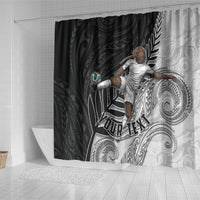Personalized New Zealand Football Shower Curtain Kiwi Mascot with Silver Fern - Maori Tribal Tattoo Art TS04 - Polynesian Pride