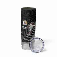Personalized New Zealand Football Skinny Tumbler Kiwi Mascot with Silver Fern - Maori Tribal Tattoo Art TS04 - Polynesian Pride