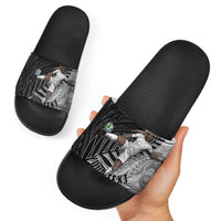 Personalized New Zealand Football Slide Sandals Kiwi Mascot with Silver Fern - Maori Tribal Tattoo Art TS04 - Polynesian Pride