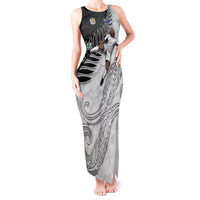 Personalized New Zealand Football Tank Maxi Dress Kiwi Mascot with Silver Fern - Maori Tribal Tattoo Art TS04 Women Black White - Polynesian Pride