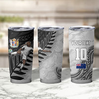 Personalized New Zealand Football Tumbler Cup Kiwi Mascot with Silver Fern - Maori Tribal Tattoo Art TS04 - Polynesian Pride