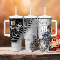 Personalized New Zealand Football Tumbler With Handle Kiwi Mascot with Silver Fern - Maori Tribal Tattoo Art TS04 - Polynesian Pride
