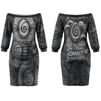Hawaiian Piko Couples Matching Off The Shoulder Long Sleeve Dress and Long Sleeve Button Shirt Cultural Anchor Connect Your Roots Ocean Waves