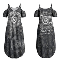Hawaiian Piko Couples Matching Summer Maxi Dress and Long Sleeve Button Shirt Cultural Anchor Connect Your Roots Ocean Waves