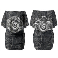 Hawaiian Piko Family Matching Off Shoulder Short Dress and Hawaiian Shirt Cultural Anchor Connect Your Roots Ocean Waves