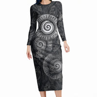 Hawaiian Piko Long Sleeve Bodycon Dress Cultural Anchor Connect Your Roots Ocean Waves