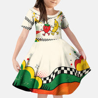 Support Your Fruity Friends Love Wins Gay Pride Kid Short Sleeve Dress LGBTQ Retro 30s Cartoon Checkered