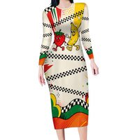Support Your Fruity Friends Love Wins Gay Pride Long Sleeve Bodycon Dress LGBTQ Retro 30s Cartoon Checkered TS04 Long Dress White Yellow - Polynesian Pride