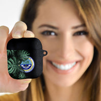 Federated States Of Micronesia AirPods Case FSM Tropical Monstera Leaf Dark Tribal Pattern