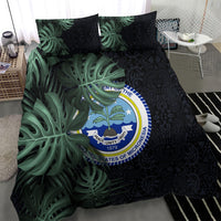 Federated States Of Micronesia Bedding Set FSM Tropical Monstera Leaf Dark Tribal Pattern