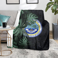 Federated States Of Micronesia Blanket FSM Tropical Monstera Leaf Dark Tribal Pattern