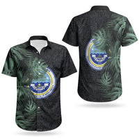 Federated States Of Micronesia Couples Matching Long Sleeve Bodycon Dress and Hawaiian Shirt FSM Tropical Monstera Leaf Dark Tribal Pattern