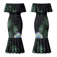 Federated States Of Micronesia Family Matching Mermaid Dress and Hawaiian Shirt FSM Tropical Monstera Leaf Dark Tribal Pattern