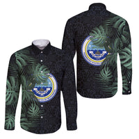 Federated States Of Micronesia Family Matching Puletasi and Hawaiian Shirt FSM Tropical Monstera Leaf Dark Tribal Pattern