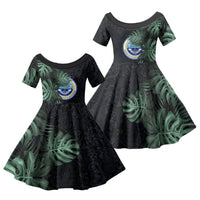 Federated States Of Micronesia Family Matching Puletasi and Hawaiian Shirt FSM Tropical Monstera Leaf Dark Tribal Pattern