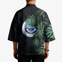 Federated States Of Micronesia Kimono FSM Tropical Monstera Leaf Dark Tribal Pattern