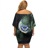 Federated States Of Micronesia Off Shoulder Short Dress FSM Tropical Monstera Leaf Dark Tribal Pattern