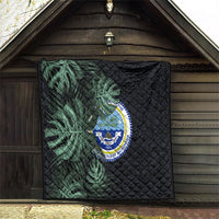 Federated States Of Micronesia Quilt FSM Tropical Monstera Leaf Dark Tribal Pattern