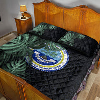 Federated States Of Micronesia Quilt Bed Set FSM Tropical Monstera Leaf Dark Tribal Pattern