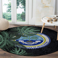 Federated States Of Micronesia Round Carpet FSM Tropical Monstera Leaf Dark Tribal Pattern