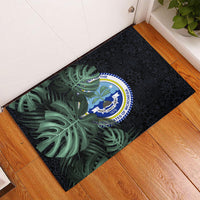Federated States Of Micronesia Rubber Doormat FSM Tropical Monstera Leaf Dark Tribal Pattern