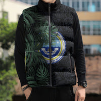 Federated States Of Micronesia Sleeveless Puffer Jacket FSM Tropical Monstera Leaf Dark Tribal Pattern